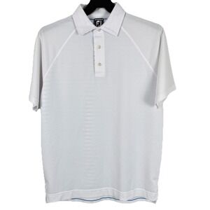 FootJoy Polo Shirt Mens Medium White Blue Striped Athletic Fit Golf Performance